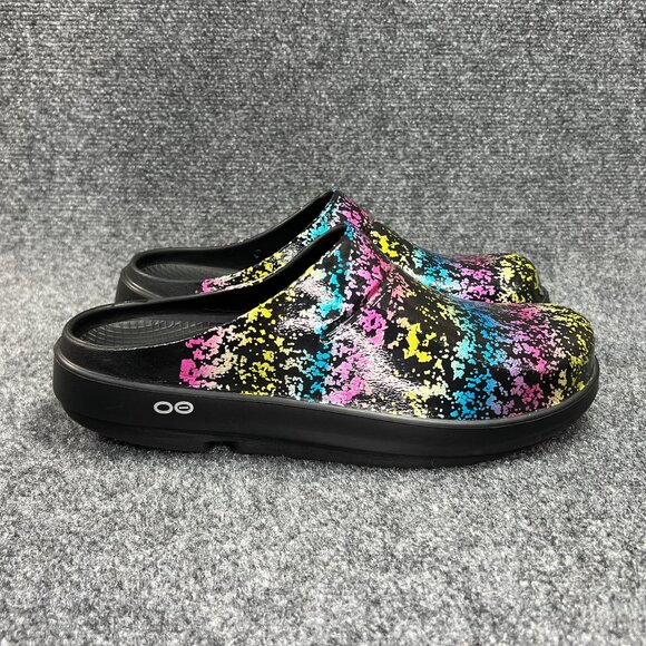 Oofos OOcloog Clogs Women's 11 Black Colorful Comfort Recovery Athletic Slip On - Picture 1 of 12